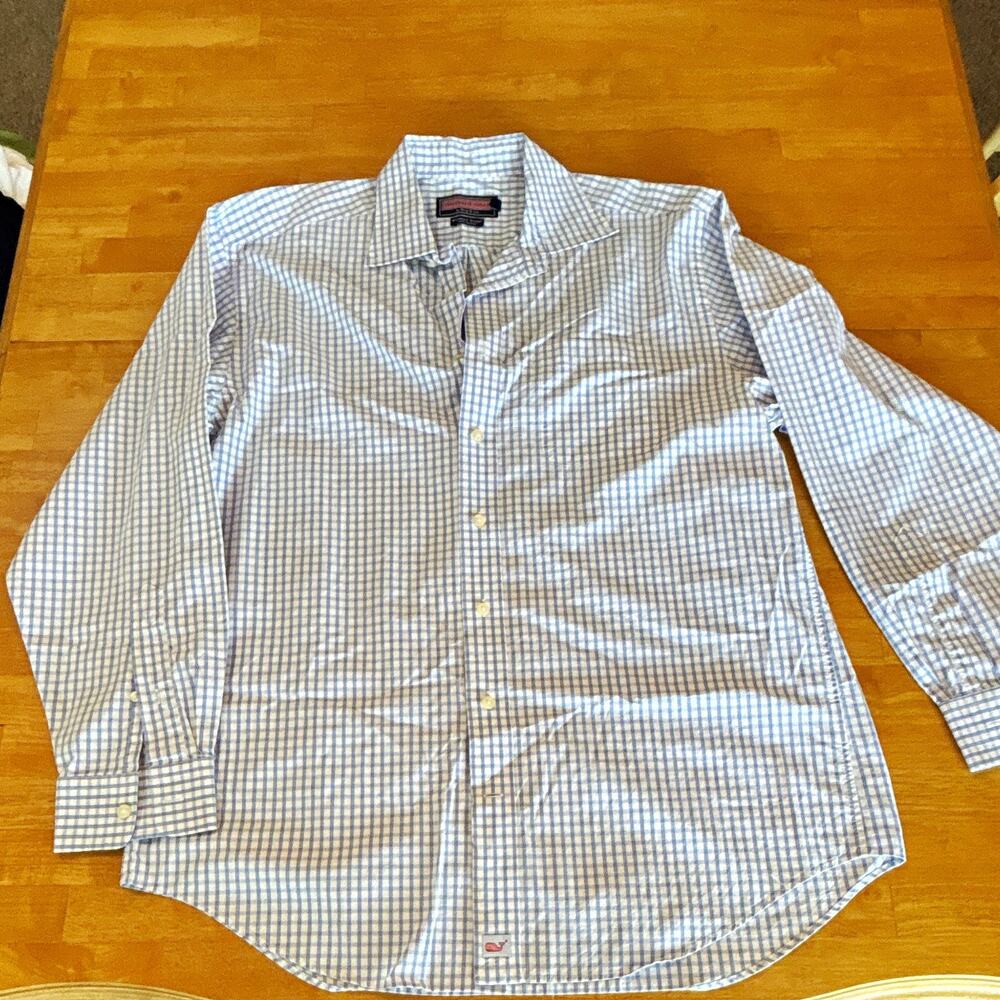 Vineyard Vines Murray Shirt Mens L Blue White Check Long Sleeve Spread Collar